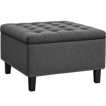Topeakmart Linen-like Storage Ottoman Bench with Button-Tufted for Entryway Living Room, Dark Gray