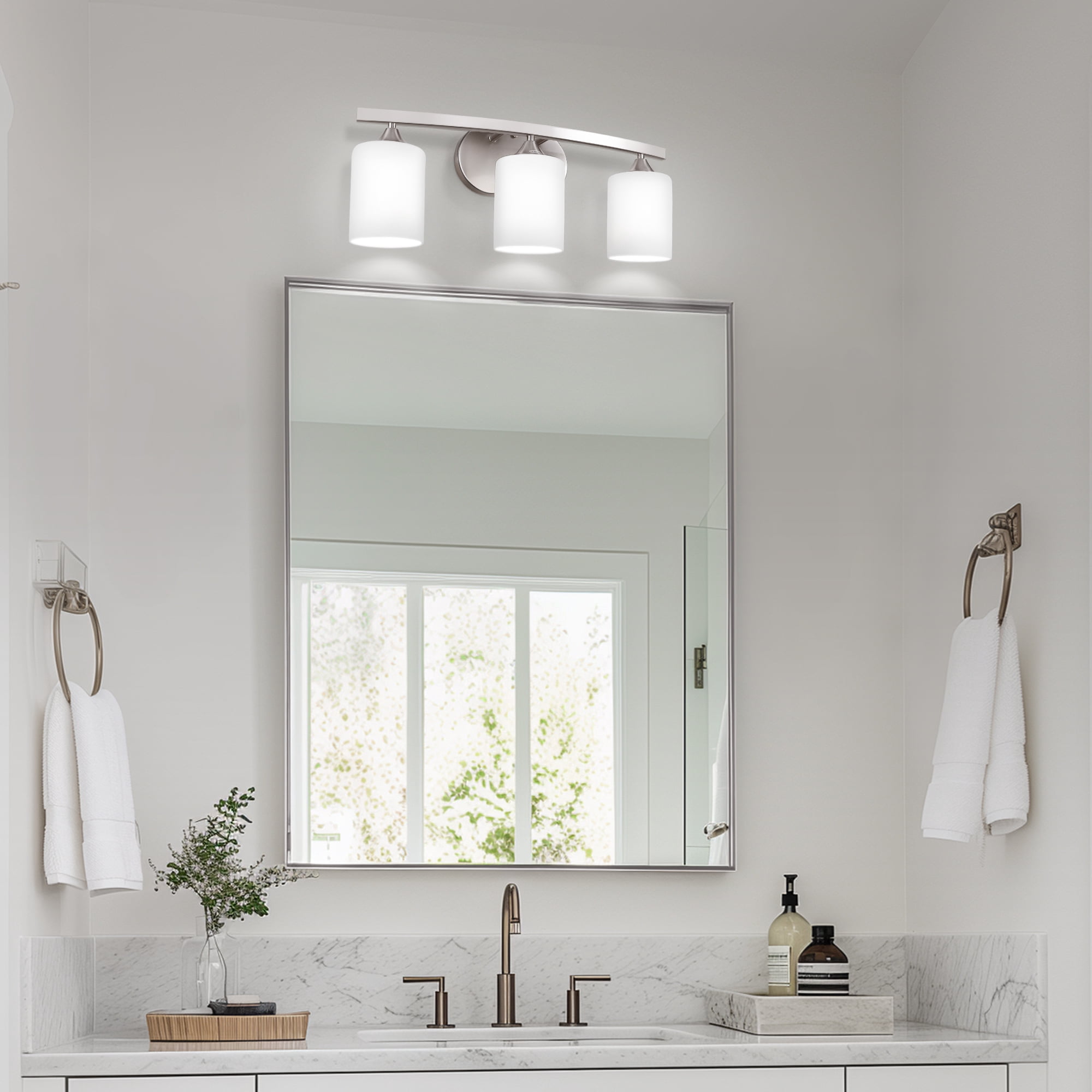Briignite 3-Light Bathroom Light Fixture with Milk Glass Shades, Modern Stylish Vanity Lighting Fixtures for Bathroom, Chrome and White