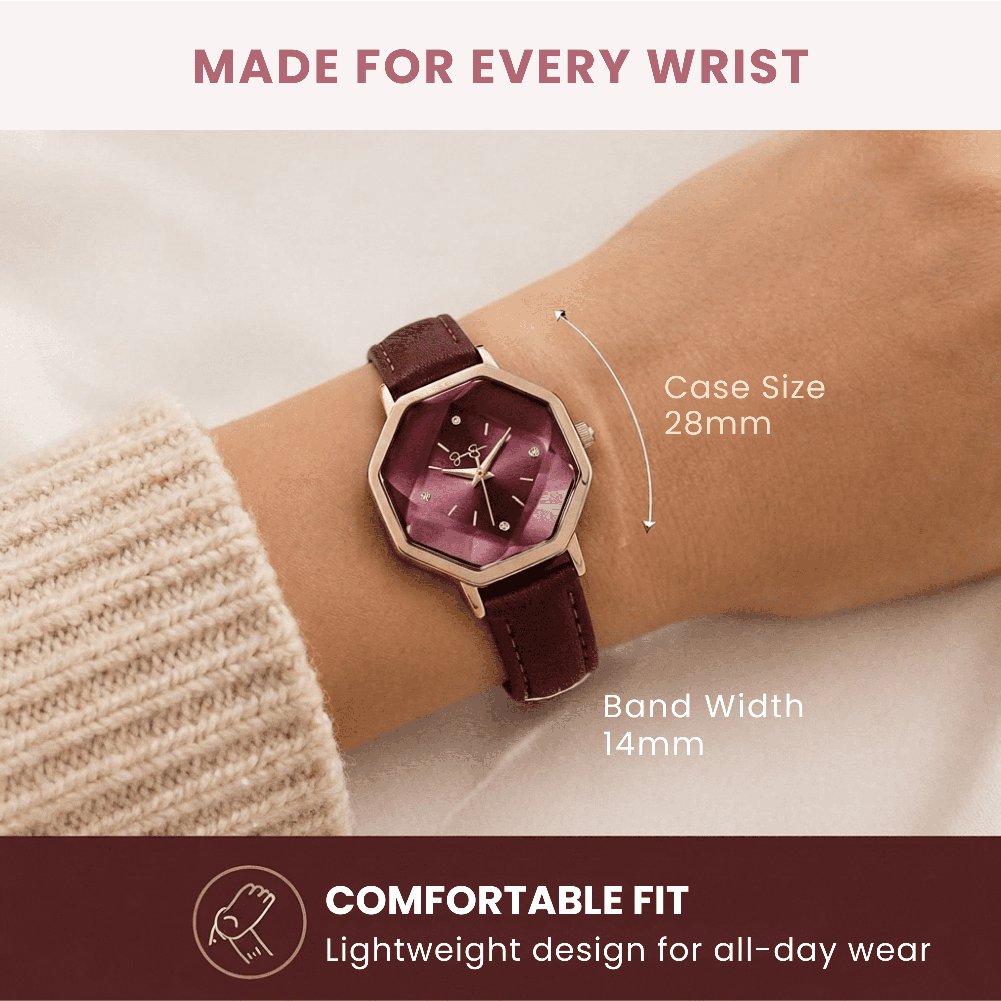 Women’s Fashion Leather Watch – Octagon Dial, Rose Gold Case, Quartz Movement, Elegant Minimalist Dress Watch for Women, Gift for Her