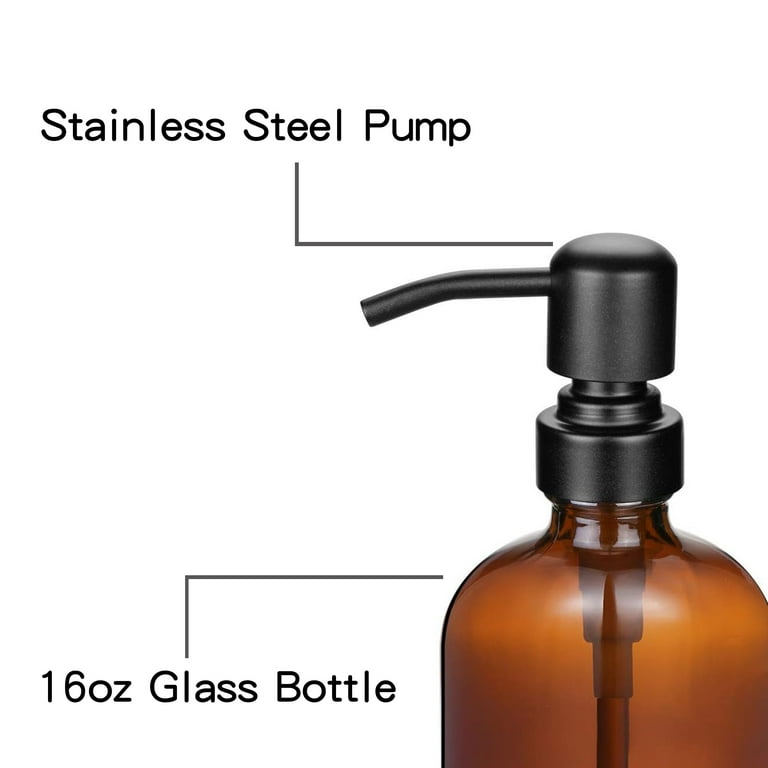 Frosted Amber Glass Bottle - Refillable Coloured Soap Dispenser With Black Pump | For Shampoo, Conditioner, Hand Cream, Body Wash | Reuse
