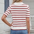 thumbnail image 4 of UAMVSH Women Short Sleeve Striped Sweaters Lapel V-Neck Casual Business Work Dressy Tunic Pullover Fall Lightweight Knitted Tops(X-Large,Red), 4 of 5