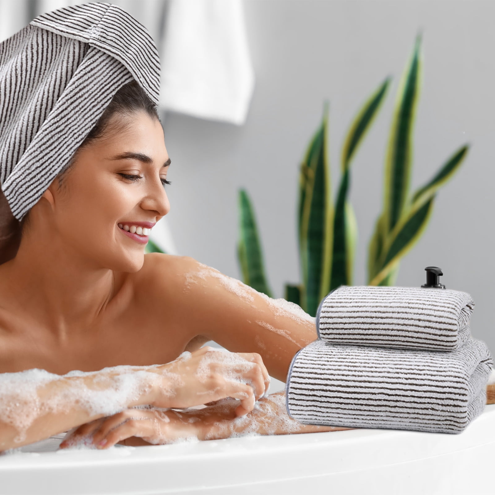 Lot De 2 Serviettes Enveloppantes Grande Taille Pour Femme - Avec Serviettes De Séchage, En Polaire Corail - Pour Douche, Spa, Piscine - 6