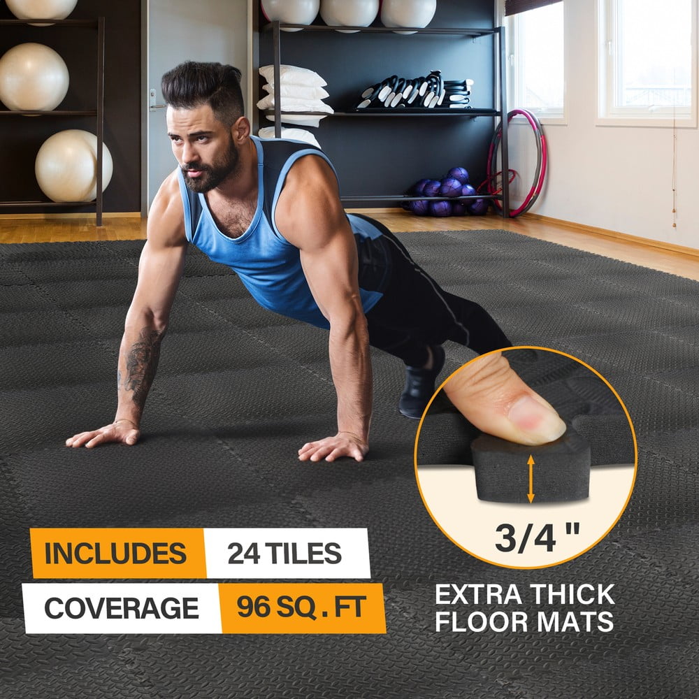 SONGMY 24-Piece Puzzle Exercise Mat, EVA Foam Interlocking Tiles 96 SQ. FT Coverage, Gym Floor Mats for Exercise