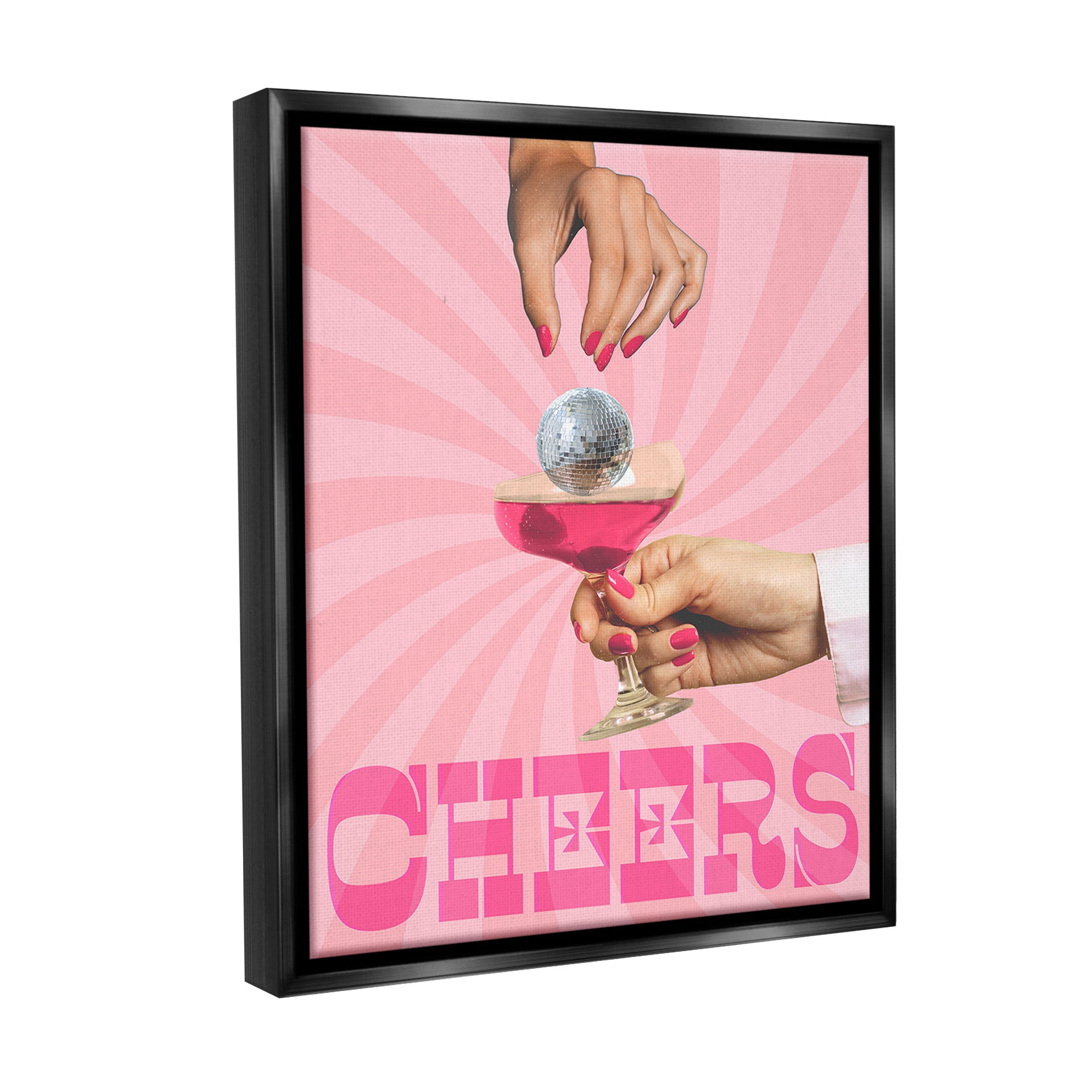 Stupell Industries Cheers Disco Drink Food & Beverage Painting Black Floater Framed Canvas Art Print Wall Art, 25 x 31