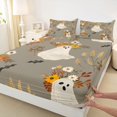 thumbnail image 4 of Feelyou Cute Ghost Bat Queen Sheets, Boho Autumn Floral Queen Sheet Sets, Gray Brown, 4pcs, 1 Flat Sheet, 1 Fitted Sheet and 2 Pillowcases, 4 of 5
