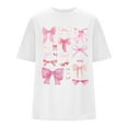 thumbnail image 7 of T Shirts For Women Fashion Tees Tops Summer Bow Print Casual Short Sleeve Oversize Y2k Clothes White 3XL, 7 of 7