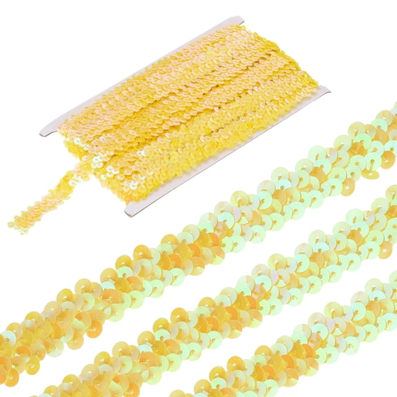 Uxcell 5 Yards 0.8 Inch Elastic Sequins Trim 2 Row Flat Sequin Strip Paillette Fabric Ribbon for Crafts DIY Fringe Sewing Costume Dress, Yellow