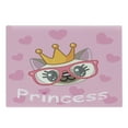 thumbnail image 1 of Feminine Cutting Board, Smiling Happy Cartoon Cat Wearing Big Glasses Hearts on the Background Print, Decorative Tempered Glass Cutting and Serving Board, Large Size, Yellow and Pink, by Ambesonne, 1 of 1