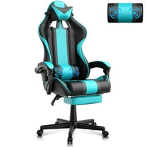 Luxvie Gaming Chair with Footrest High Back Ergonomic Computer Gamer Chair with Massage and Headrest Lumbar Support Swivel Office Game Chair for Adults, NavyBlue