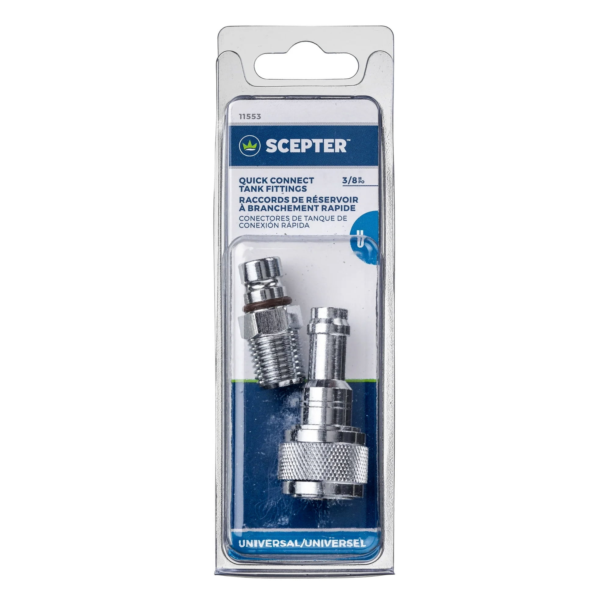 Scepter, 11553, Marine Tank Fittings, 3/8" Barb Female 1/4" Male NPT Quick Connector Size 5.5"H x 1.77"L x 1.10" W.