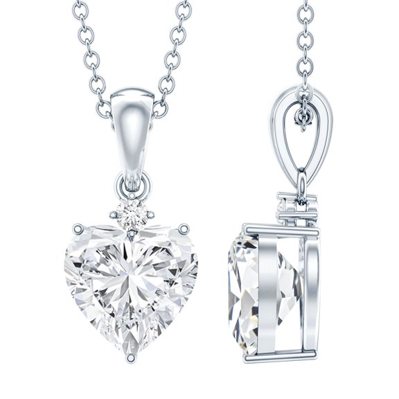 Rosec Jewels Heart Shape Moissanite Pendant Necklace for Women - 8 MM - D-VS1 Grade, 925 Sterling Silver