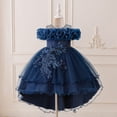 thumbnail image 2 of Rggeeun Toddler Dress For Girls Satin Girl Dress With Puffed Sleeves For Birthday Party Lovely Casual O-Neck Sundress, 2 of 9