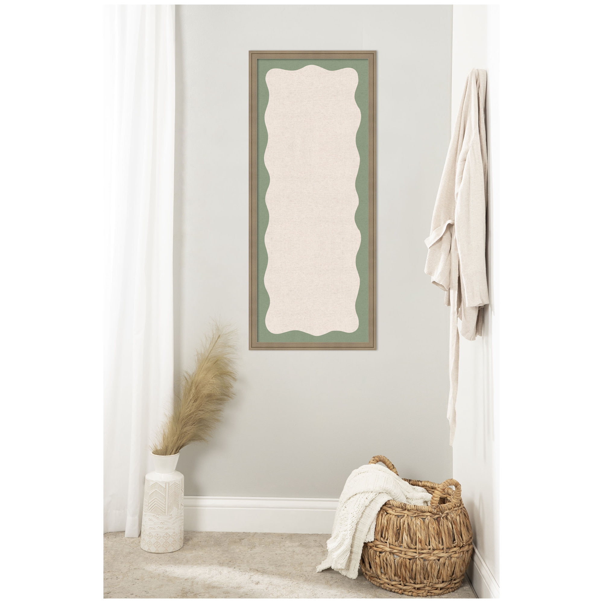 Kate and Laurel Framed Fabric Pinboard 18 x 42,  Printed Linen Classic Bulletin Board for Use as a Vision Board or Wall Organization, Florence Light Brown Frame