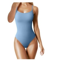 ABATAB Bodysuits for Women Scoop Neck One Piece Shapewear Spaghetti Strap Ribbed Stretchy Outfits