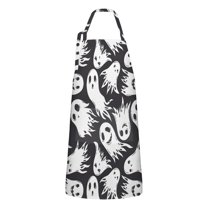 Black Halloween White Ghosts Apron-Garden Aprons for Women with Pockets-Cotton Linen Waterproof Kitchen Cooking Gardening Aprons Adjustable for Kitchen,Cooking,BBQ and Salon 32"x27"