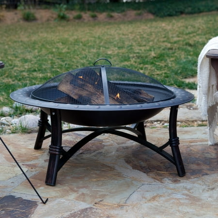 Fire Sense Fire Pit Roman Brushed Painted Steel Legs Wood Burning Lightweight Portable Patio Outdoor Firepit