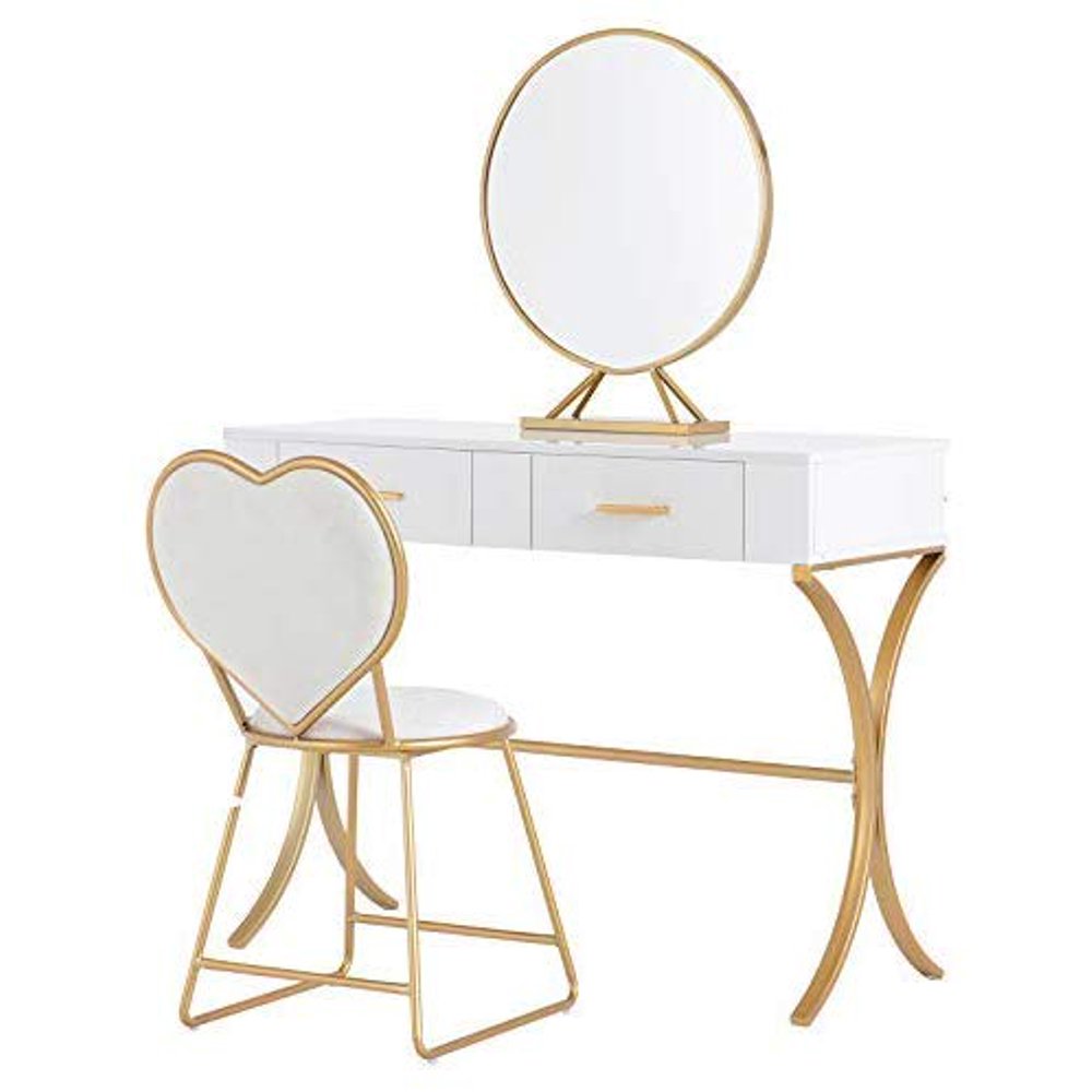 mecor Vanity Set with Mirror,Wood Makeup Dressing Table with X Shape Metal Legs, Bedroom Vanity