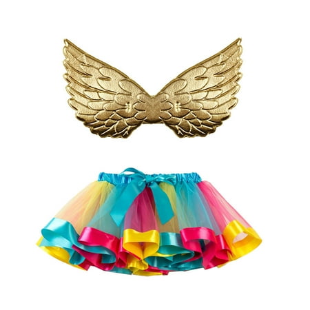 

2022 New Girls 3D Print Pretty Floral Dress For Girl Kids Girls Ballet Skirts Party Rainbow Tulle Dance Skirt With Wing Outfits