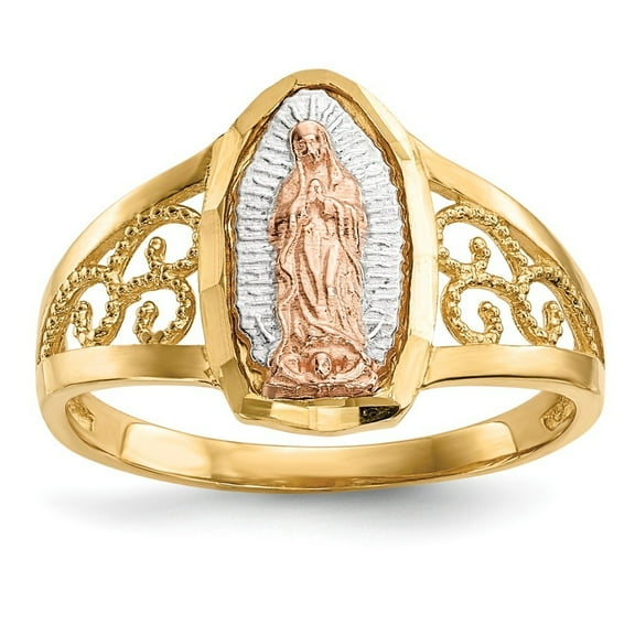 14k Two-tone With White Rhodium Lady Of Guadalupe Ring - 2.2 Grams - Size 7.00