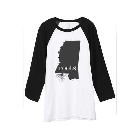 Thread Tank Home Roots State Mississippi MS Unisex 3/4 Sleeves Baseball Raglan White Black Small