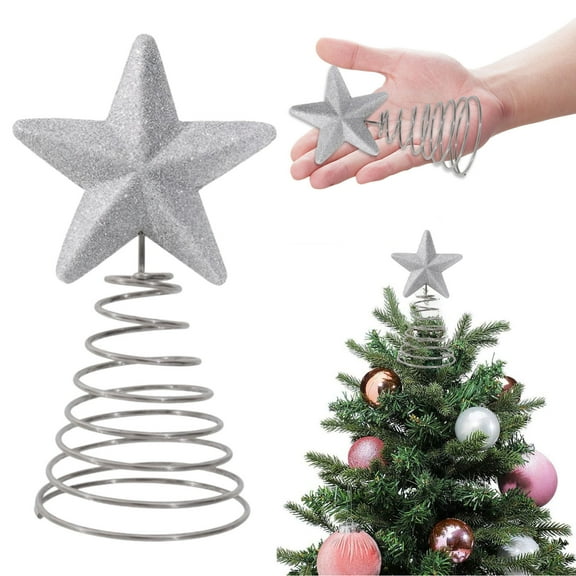 Yhmxh 4th of July Festive Glitter Tree Topper Star - Red White Blue Tree Topper Star for Independence Day, Tree Star Ornaments Decorative for Christmas & Valentine's Day Decor (Silver)