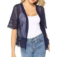 thumbnail image 5 of Cardigan Boléro Transparent pour Femmes, Décontracté, Ouvert à l'Avant, Crochet Dentelle, Manches Mi-Longues, Élégant, Couvre-Maillot, Chandail, 5 of 5