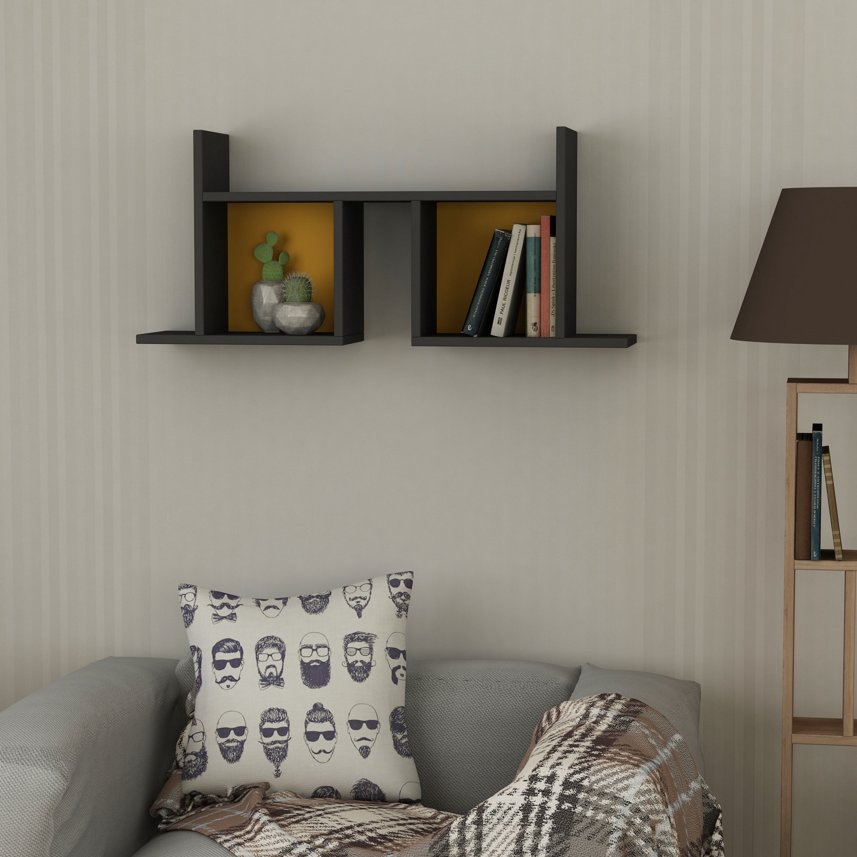 Ada Home Decor Furniture 37.99" 2 Tier Anthracite Waldo Modern Wall Shelf