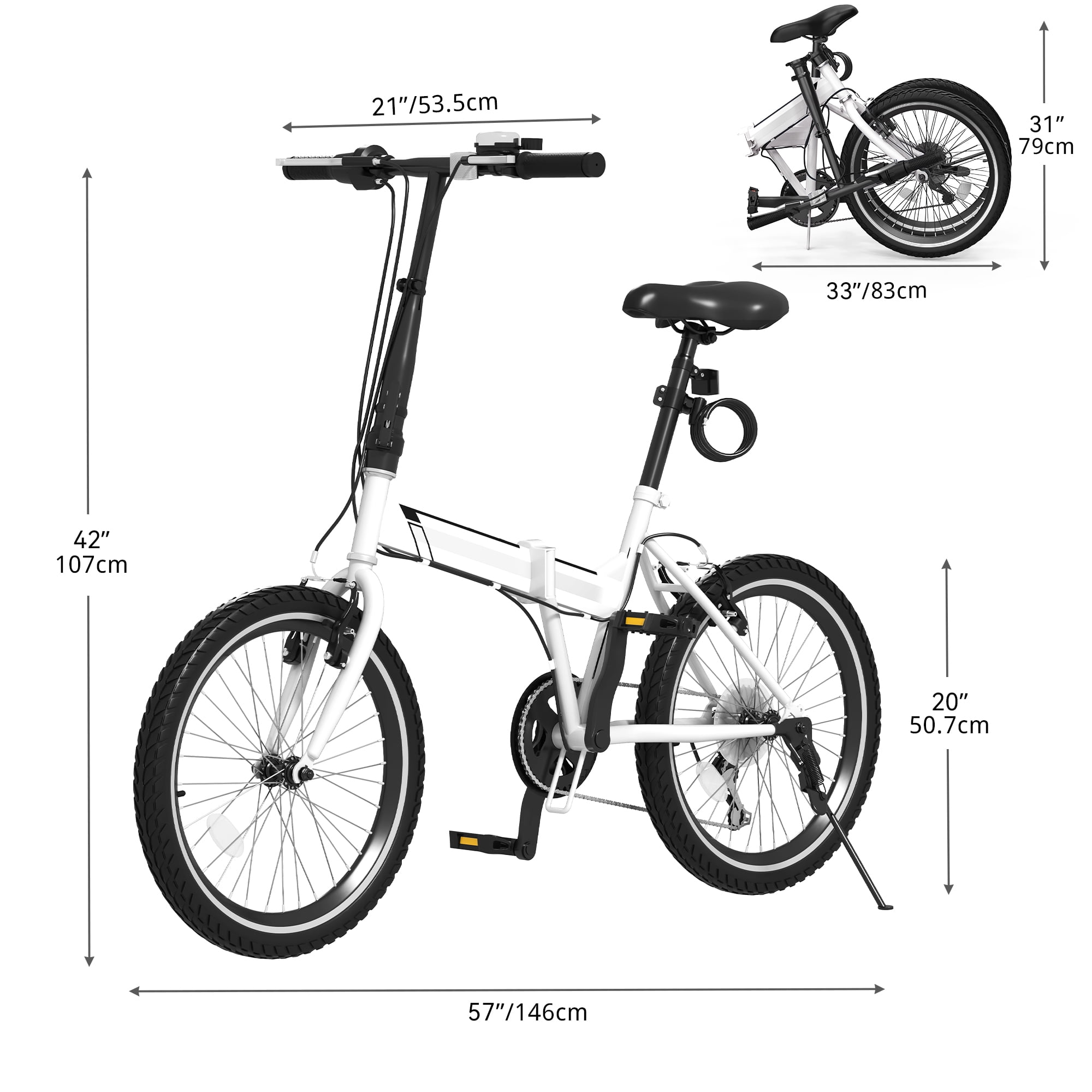Uforic 20" Folding Bike, 7-Speed Portable Bicycle for Adults, Ideal for Commuting & Fitness, White