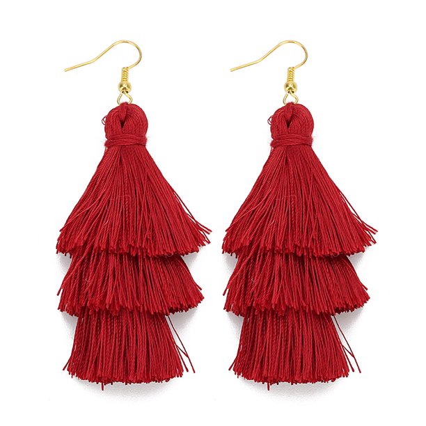 sweethay 1 par de pendientes de borla bohemios gotas para los oídos pendiente de joyería exagerada Ropa, zapatos y accesorios Miscelánea Rojo
