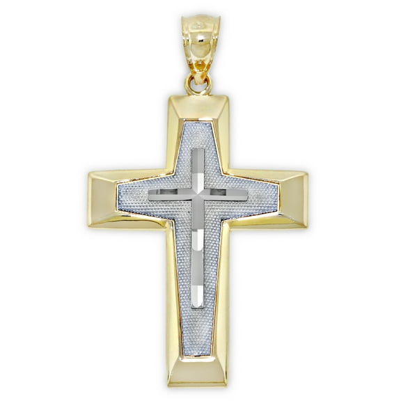 Charm America - Gold Unisex Modern Cross - 10 Karat Solid Gold