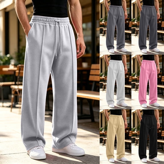 Men's Big and Tall Baggy Sweatpants Heavyweight Wide Leg Drawstring Sweat Pants, Casual Straight Leg Lounge Joggers with Pockets