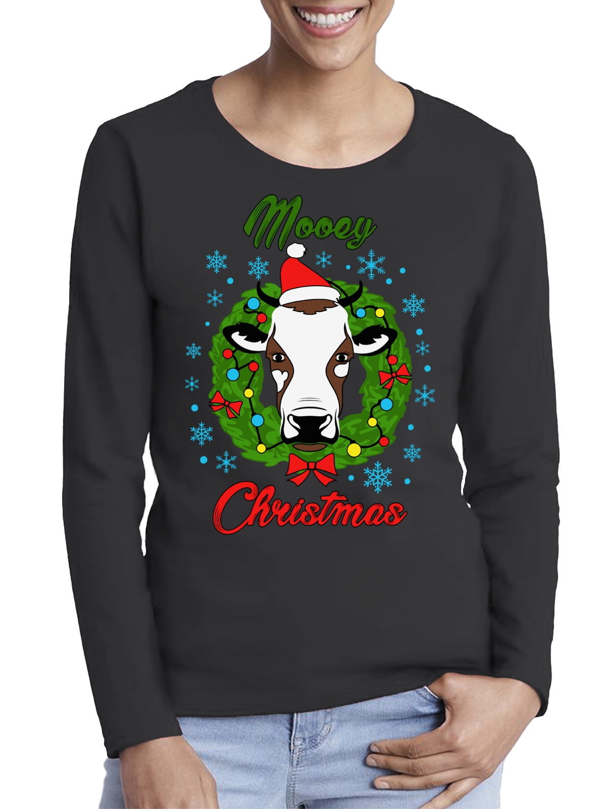 Awkward Styles Xmas Mooey Ugly Christmas Sweater Long Sleeve Tshirt For Women