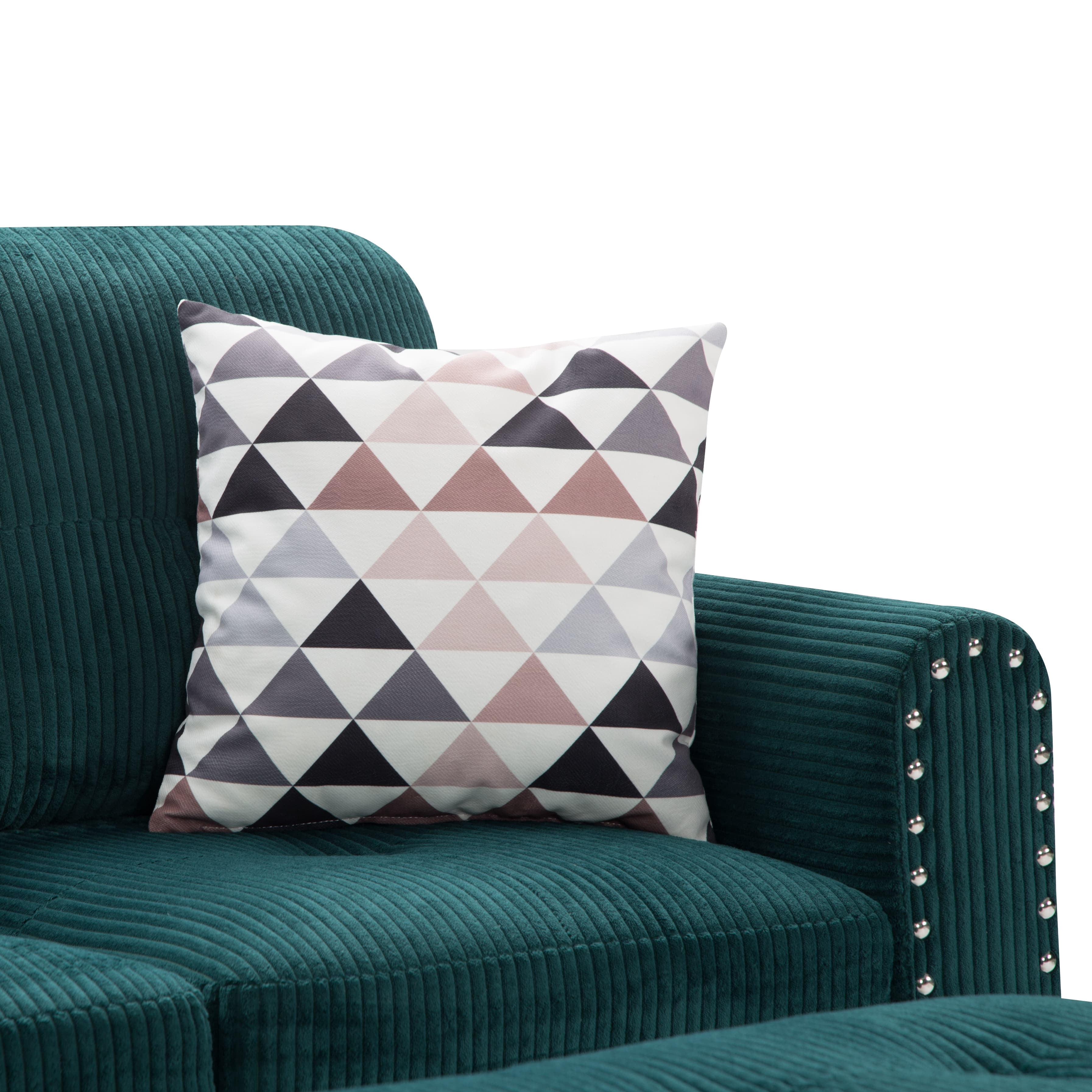 BSHTI 94.49”L-Shaped Modular Sectional Sofa, with Convenient Storage Ottoman, Corduroy Fabric, Drop-Down Middle Backrest with Two Built-In Cup Holders, Green