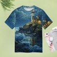 thumbnail image 4 of Lighthouse Sunrise Coast Scenery Pale Blue Tan T Shirts Basic T-Shirt Short Sleeve Ladies Tee Shirt Summer Graphic Clothing, 4 of 6