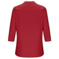 thumbnail image 5 of CZHJS Women's Comfy Elegant Tunic Casual Loose Cotton Lien Business Flowy Blouse Vintage Clothing Trendy Work 3/4 Sleeve Shirts Button up V-Neck Solid Color Tops Fashion Red XL, 5 of 7