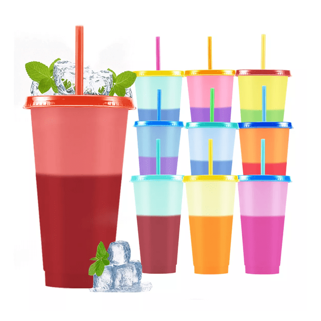 Vasos Magicos Cambian De Color Con Tapa Y Popote 700ml 10pzs Wünd