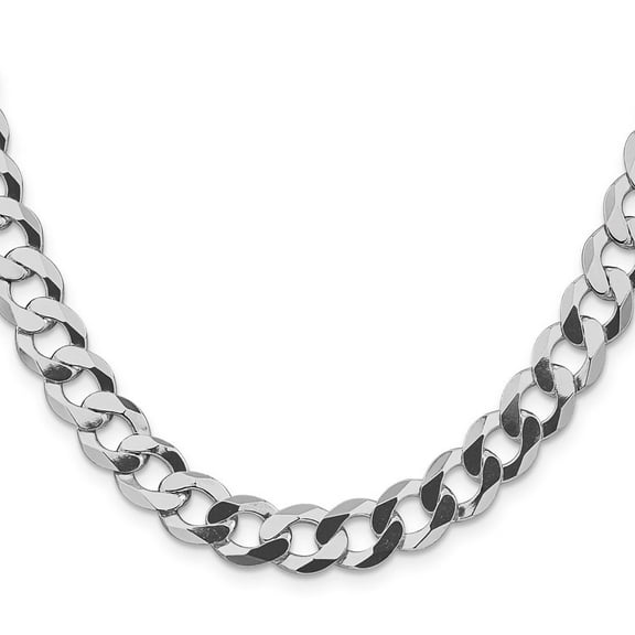Diamond2Deal 925 Sterling Silver Rhodium-plated 9.75mm Flat Curb Chain Necklace for Men 20"