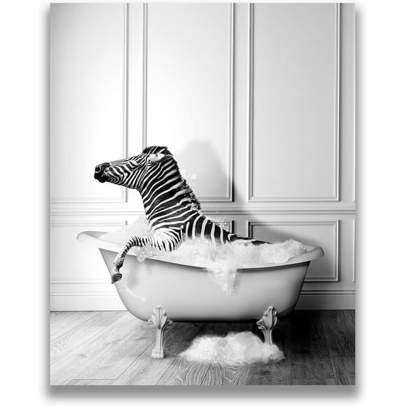 AEFER Giraffe Funny Bathroom Wall Decor - GiraffeBathtub Art Prints Black and White Animals Pictures Poster