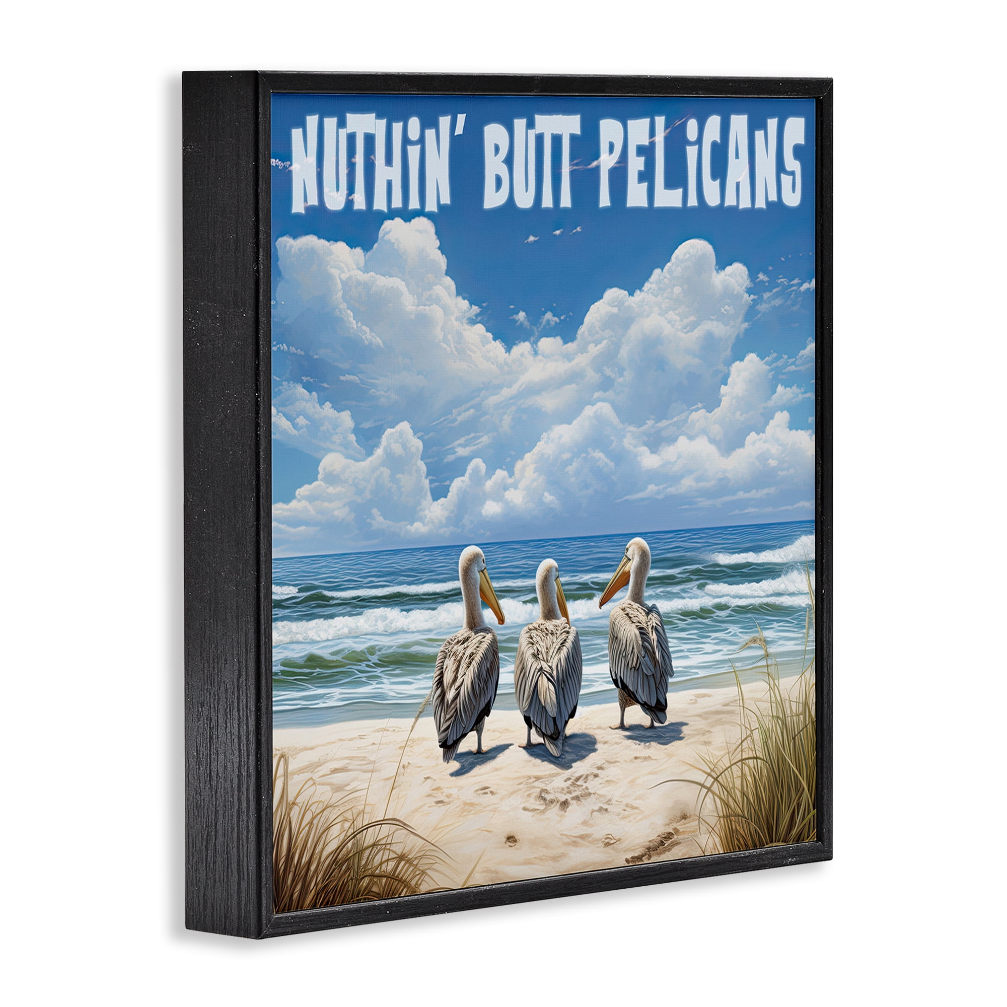 Stupell Industries Nuthin' Butt Pelicans Coastal Painting Black Framed Art Print Wall Art, 24 x 24