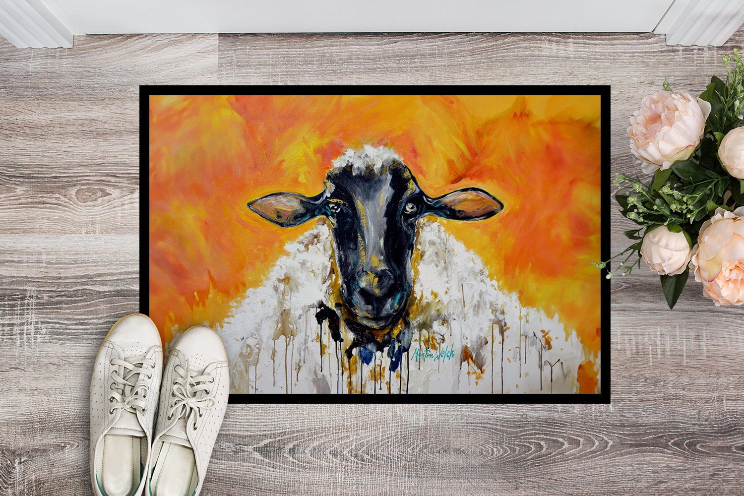 Carolines Treasures MW2109MAT 18 x 27 in. Peach Wool Sheep Doormat