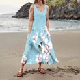 thumbnail image 4 of Dndkilg Elegant Dresses for Women formal Boho Cotton Linen Women's Maxi Dress Flowy Tank Womens Long Dresses Sleeveless Floral Sundresses Over 50 with Pockets Light Blue S, 4 of 8