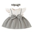 thumbnail image 1 of Bébé Fille 2-Pièces Tenue Mouche Manches Plaid une Ligne Robe avec Bandeau, 1 of 9