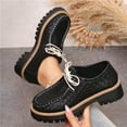 thumbnail image 4 of Lace up Loafers for Women Trendy Stitching Round Toe Walking Shoes Lug Sole Chunky Heel Casual Dress Shoes Black Size 9, 4 of 6