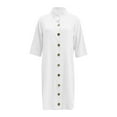 thumbnail image 4 of Kcodviy Robe Chemise Jupe Midi pour Femmes, Robe d'Été Décontractée pour Femmes, Boutonnée, Manches 1/2, Robe d'Été Trapèze pour Femmes, Col à Revers, Robe Décontractée, 4 of 5