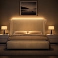 thumbnail image 6 of Hiphuta Corduroy Upholstered King Size Bed Frame with Headboard, LED Platform King Bed Frame with 55"H Tall Vertical Stripe Corduroy Wingback Headboard, White, 6 of 9