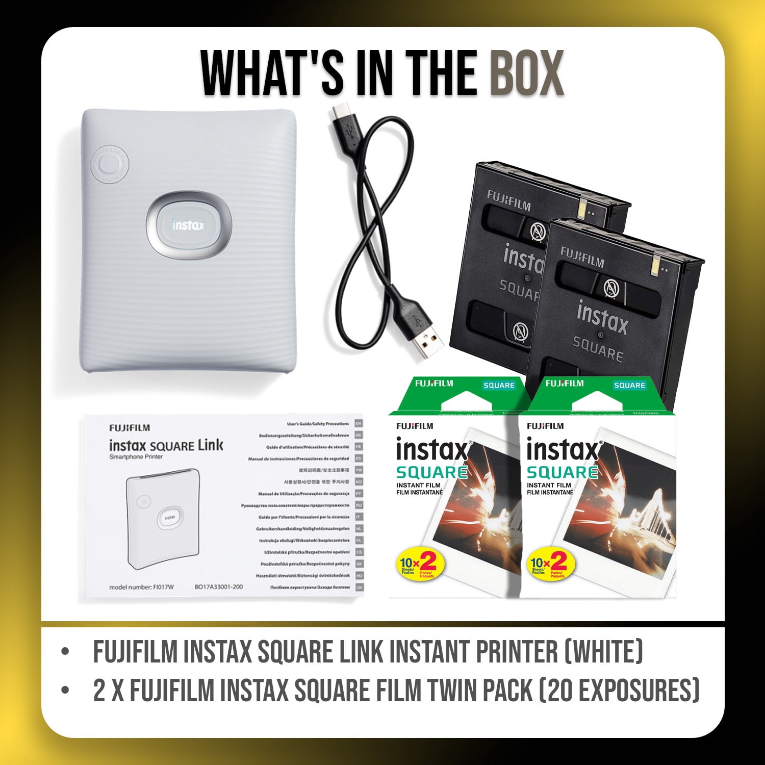Fujifilm INSTAX Square Link Instant Printer with Bluetooth Connectivity, White