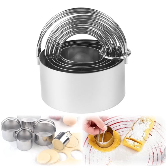 5-Piece Round Cookie Cutters Set with Handle, Professional Biscuit and Dough Cutter Tools for Baking