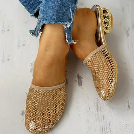 

NEGJ Women s Ladies Fashion Vintage Mesh Hollow Out Slip On Outdoor Slippers Shoes