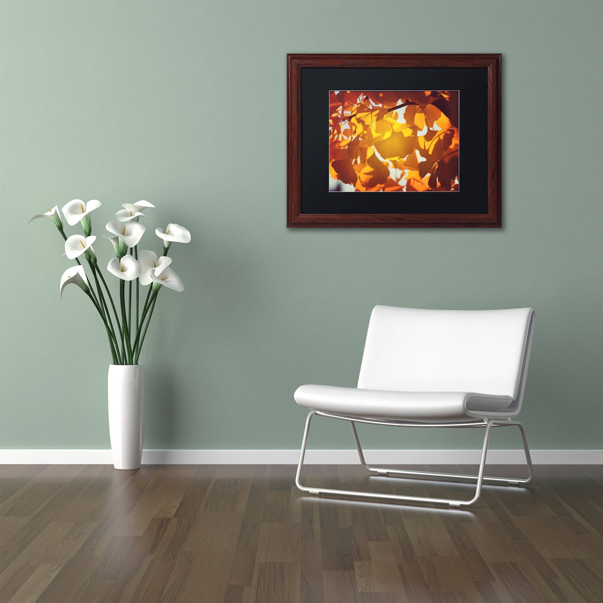 Trademark Fine Art "Ginkgo Leaves" Canvas Art by Philippe Sainte-Laudy Black Matte, Wood Frame