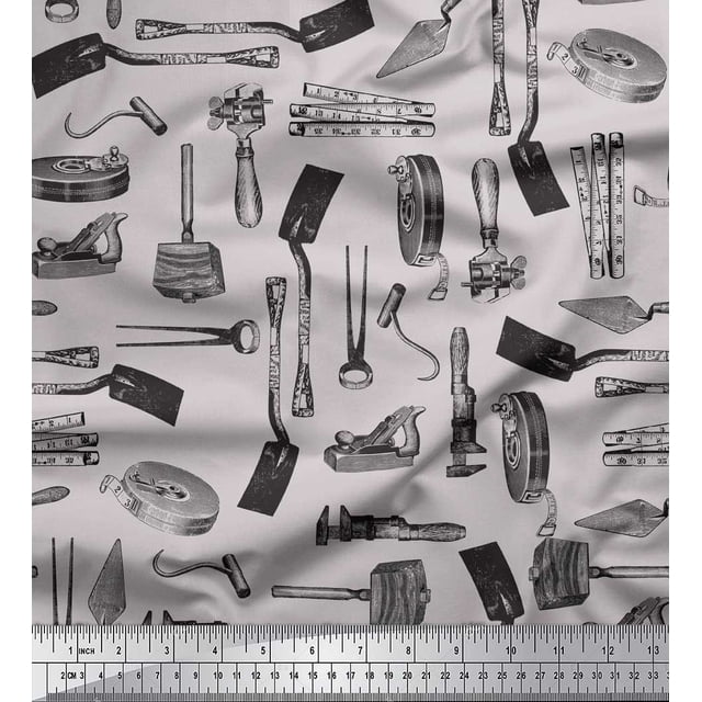 Soimoi Gray Rayon Fabric Gardening Tools & Hardware Printed Fabric 1 Yard 42 Inch Wide